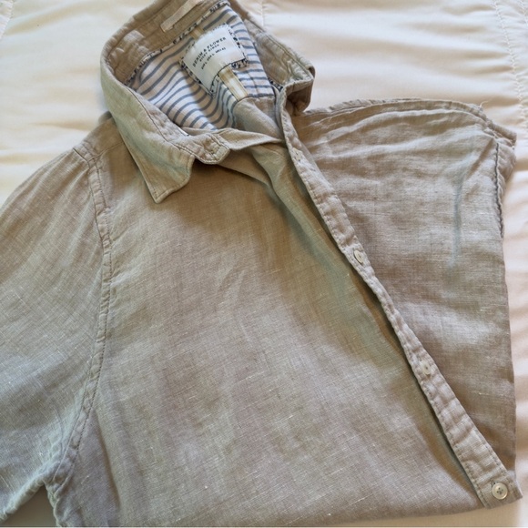 Denim & Flower Ricky Singh Shirt Men L Beige Short Sleeve Button Up Linen Resort - Picture 11 of 11